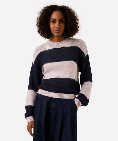 suéter feminino de tricot com lã listrado azul