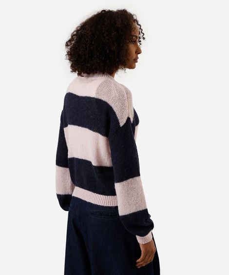 suéter feminino de tricot com lã listrado azul