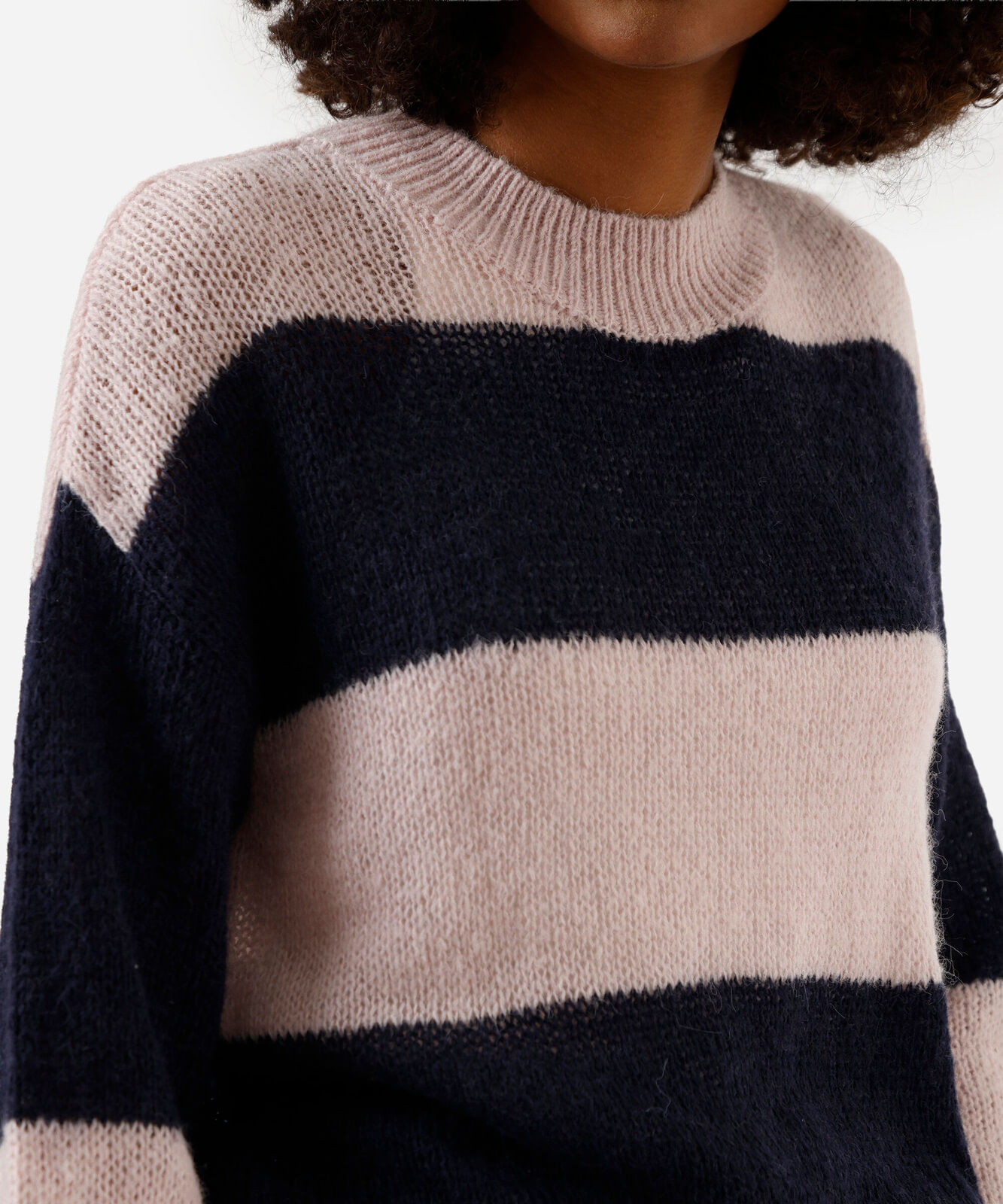 suéter feminino de tricot com lã listrado azul