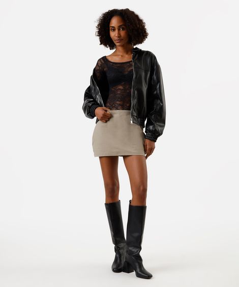 body feminino de renda ombro a ombro manga longa floral preto