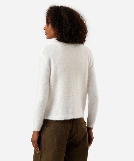 cardigan feminino de tricot com bolsos texturizado off white