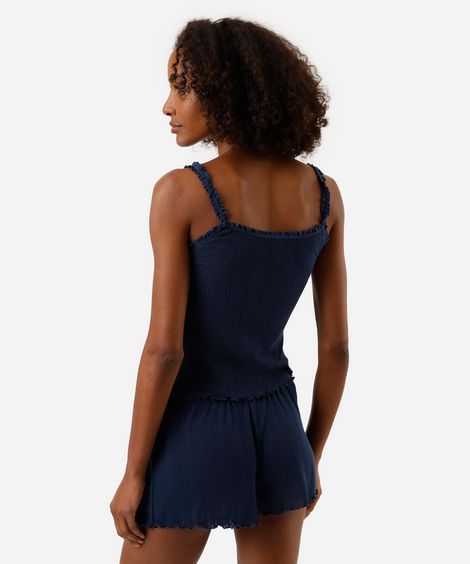 pijama short doll feminino texturizado com frufru azul