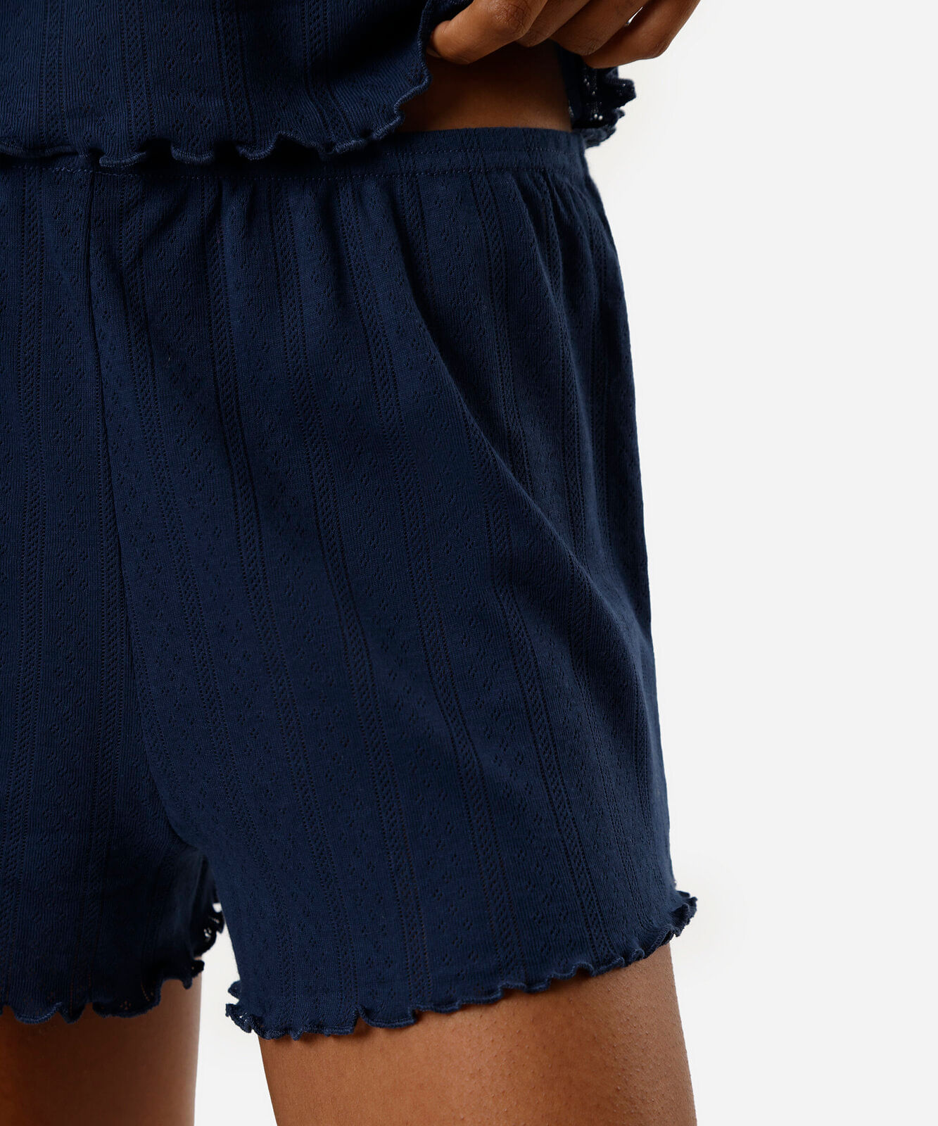 pijama short doll feminino texturizado com frufru azul