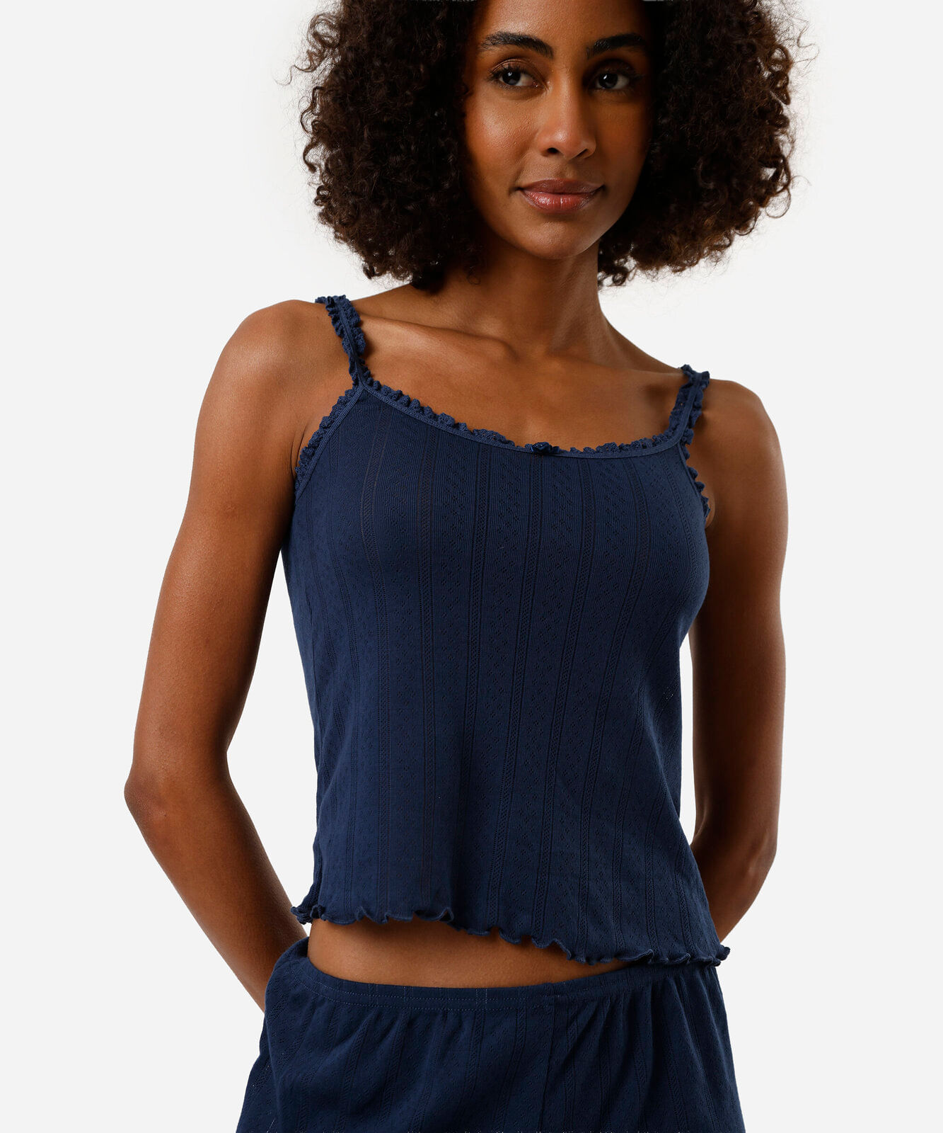 pijama short doll feminino texturizado com frufru azul