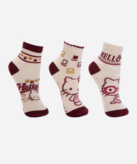 kit de 3 meias cano médio hello kitty colorido