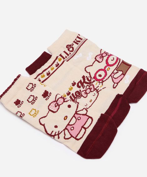 kit de 3 meias cano médio hello kitty colorido