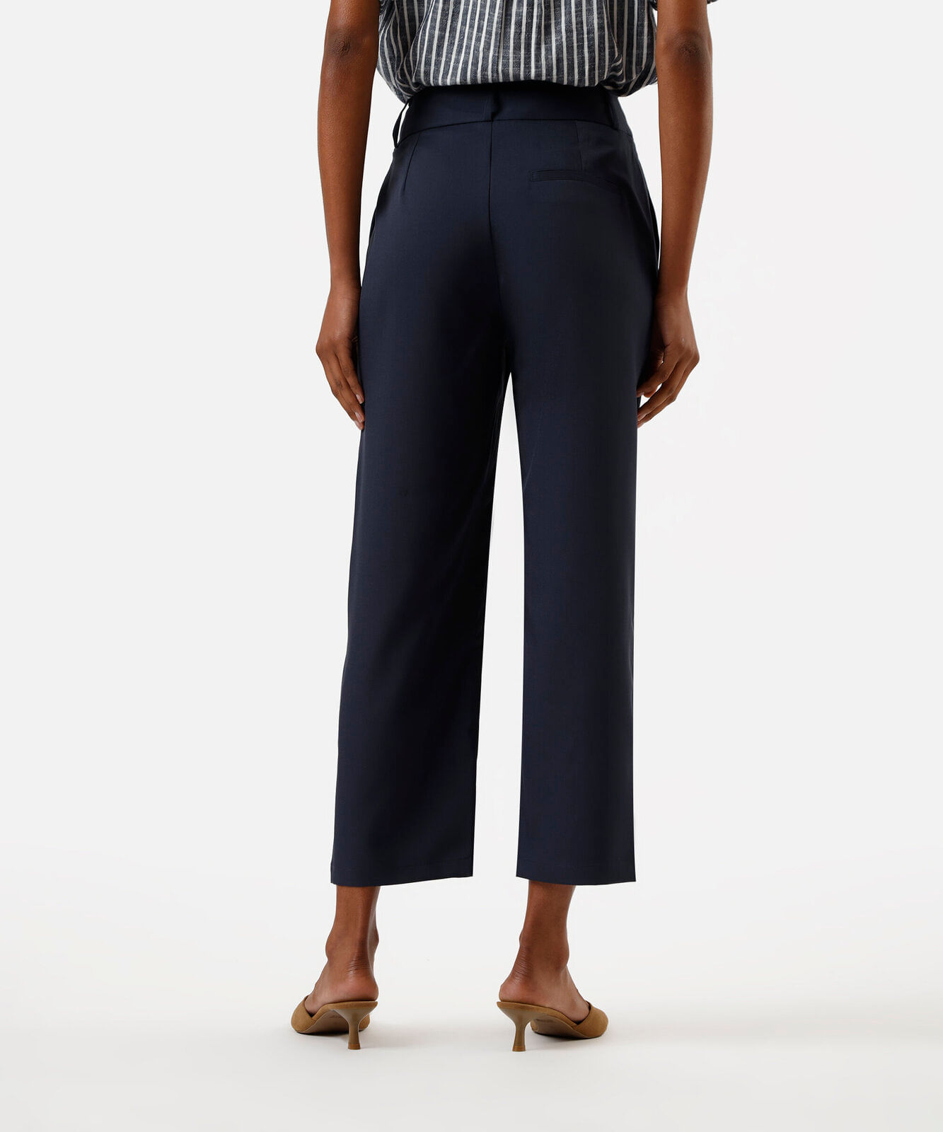 calça reta de alfaiataria feminina cós largo azul