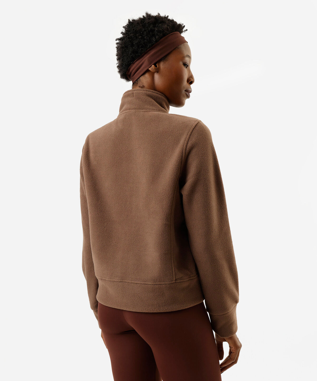 jaqueta feminina de fleece gola alta esportiva marrom