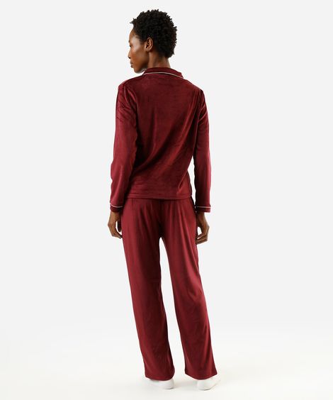 pijama americano longo de plush vinho