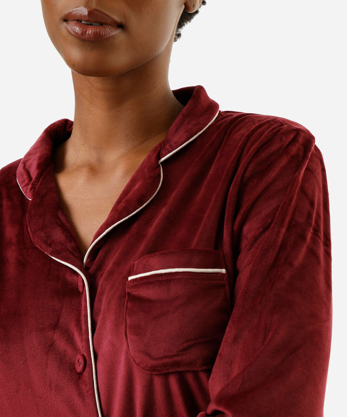 pijama americano longo de plush vinho