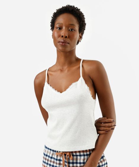 regata de pijama avulsa feminina com renda  cinza