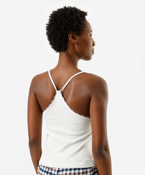 regata de pijama avulsa feminina com renda  cinza