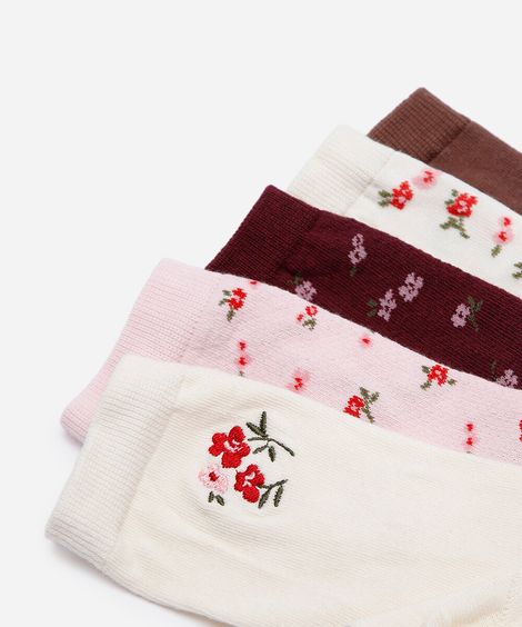 kit de 5 meias cano alto floral colorido