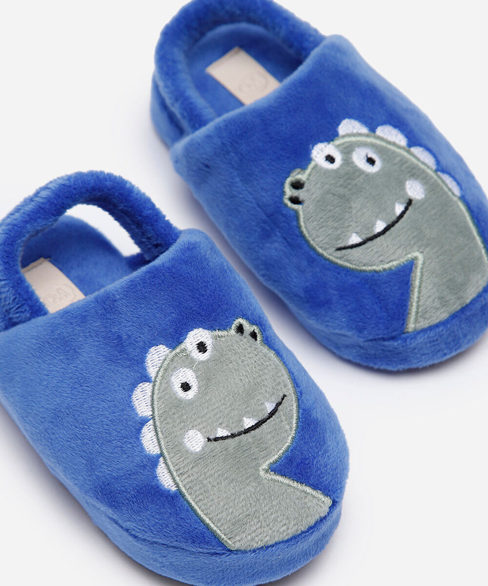 pantufa infantil dinossauro azul