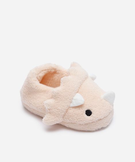 pantufa infantil de pelúcia dinossauro bege