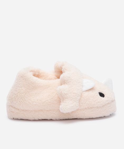 pantufa infantil de pelúcia dinossauro bege