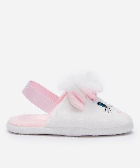 pantufa infantil de pelúcia com bordado gatinha marie branca