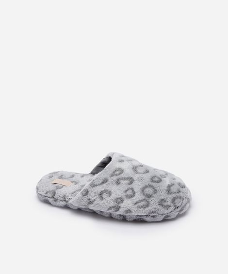 pantufa texturizada animal print cinza