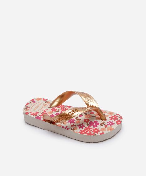 chinelo havaianas infantil floral bege