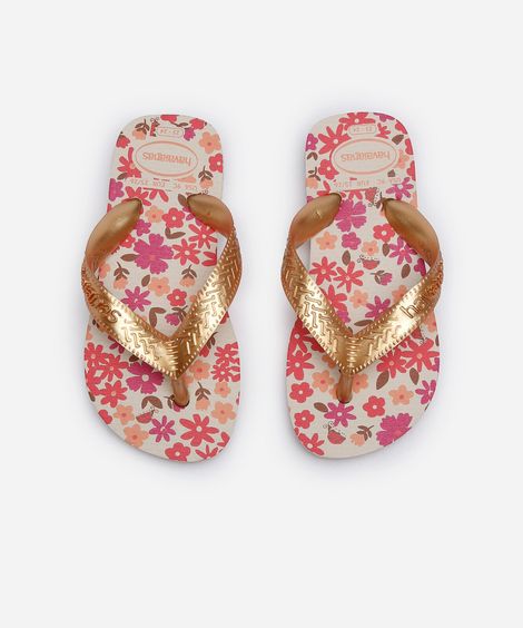 chinelo havaianas infantil floral bege