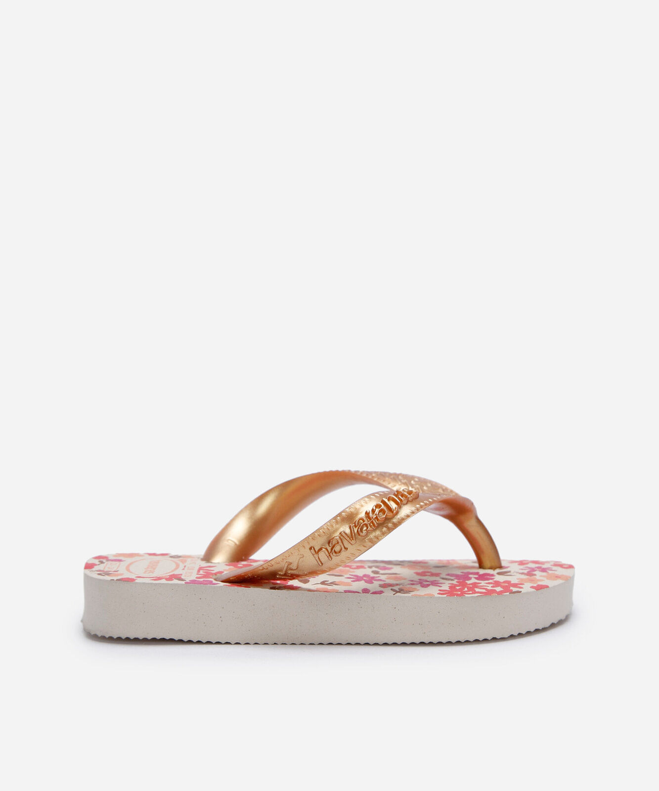 chinelo havaianas infantil floral bege