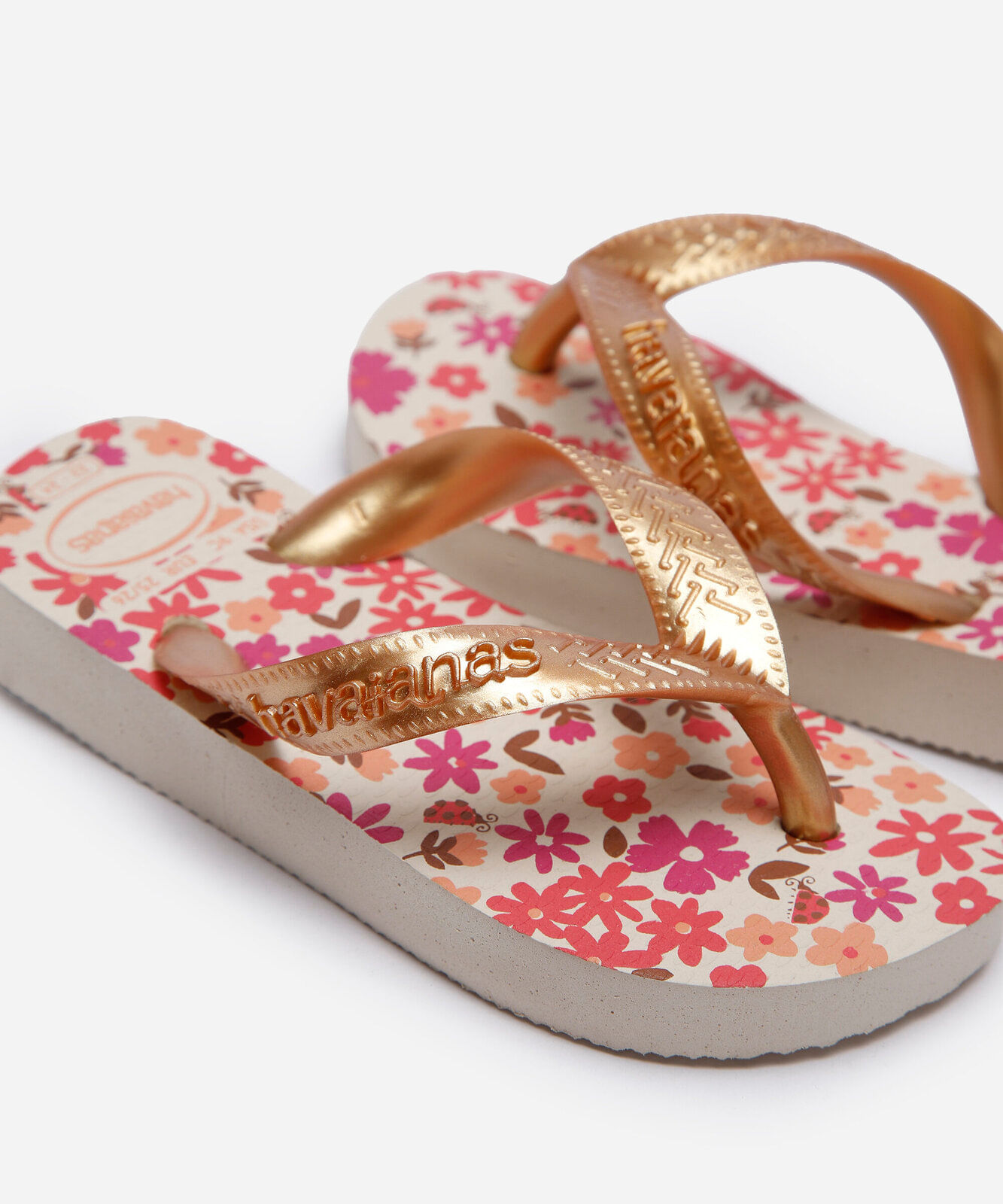 chinelo havaianas infantil floral bege