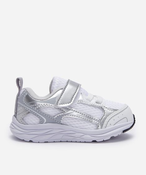 tênis esportivo infantil com velcro e recortes branco
