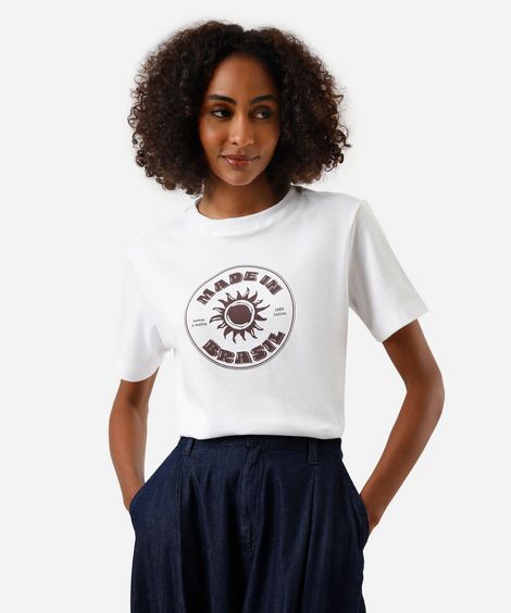 camiseta feminina com algodão estampada off white