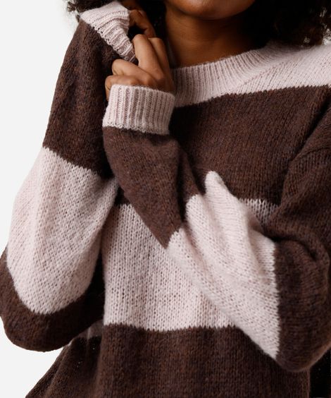 suéter feminino de tricot com lã listrado marrom