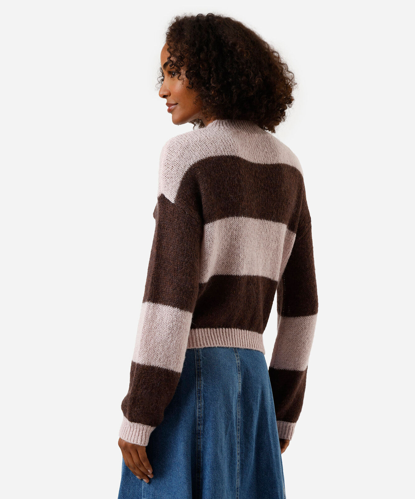 suéter feminino de tricot com lã listrado marrom
