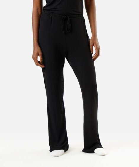 calça de pijama avulsa feminina em viscose preta
