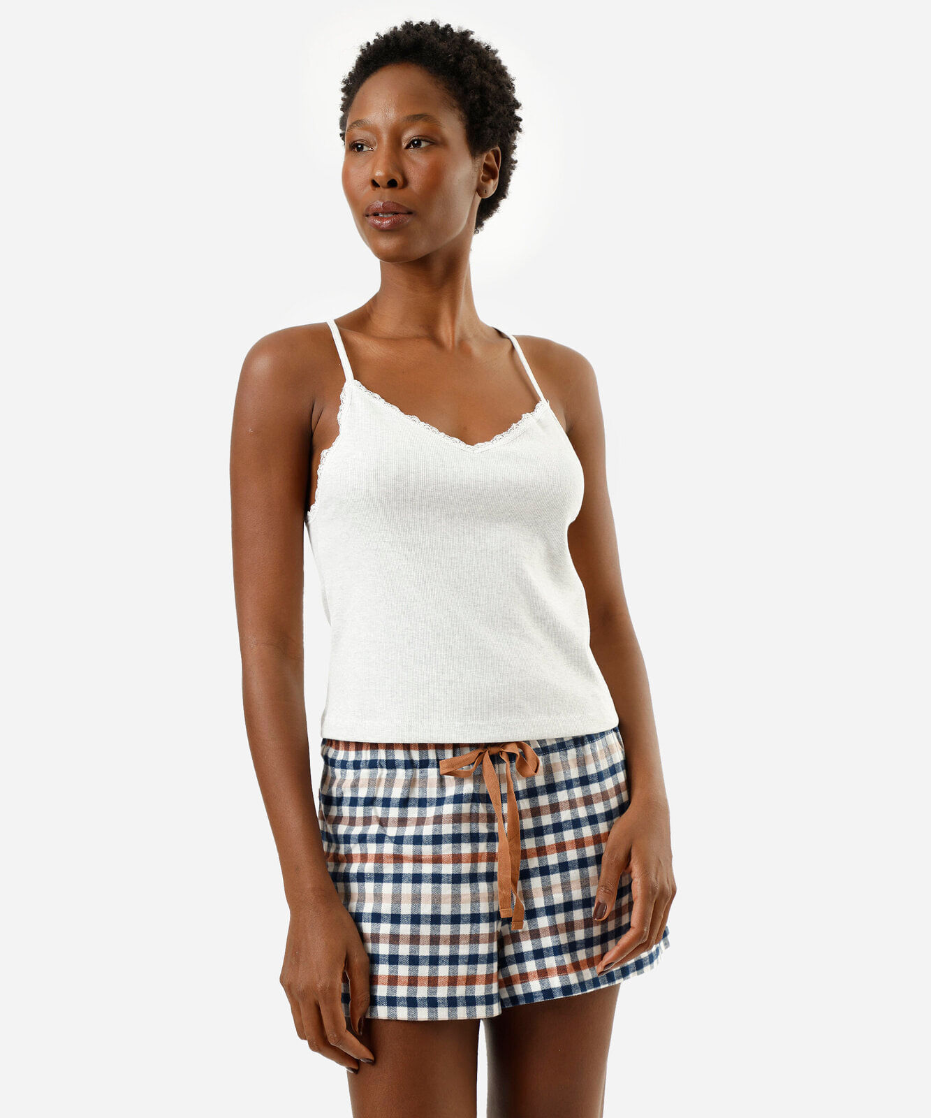 short de pijama avulso feminino de algodão xadrez colorido