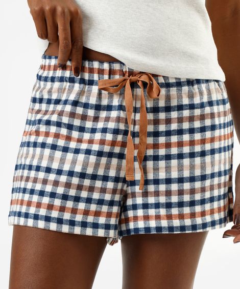 short de pijama avulso feminino de algodão xadrez colorido