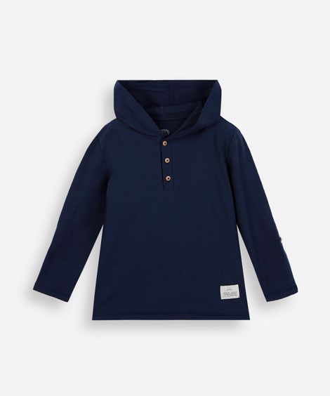 camiseta infantil de algodão flamê com capuz azul