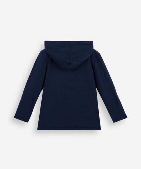 camiseta infantil de algodão flamê com capuz azul