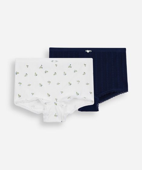 kit de 2 calcinhas boyshort de poliamida texturizada colorido