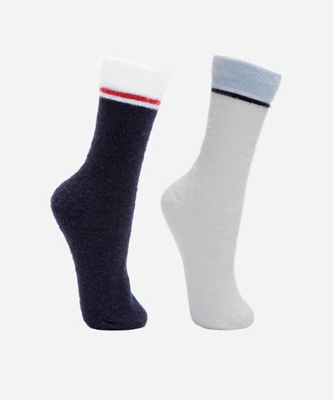 kit de 2 meias cano alto com listras texturizadas colorido