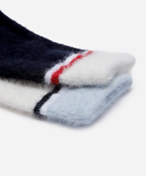 kit de 2 meias cano alto com listras texturizadas colorido