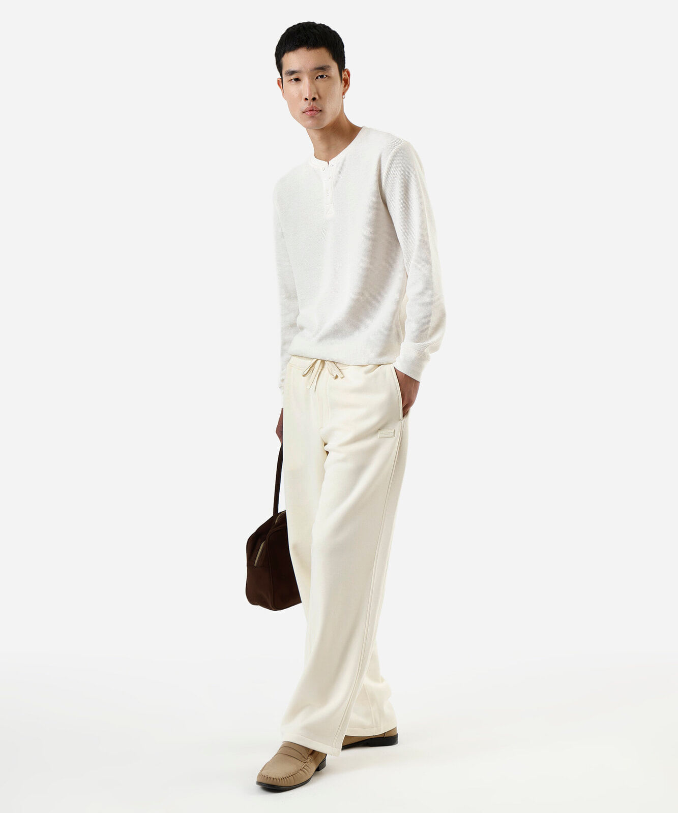 calça wide leg masculina de moletom cós elástico off white