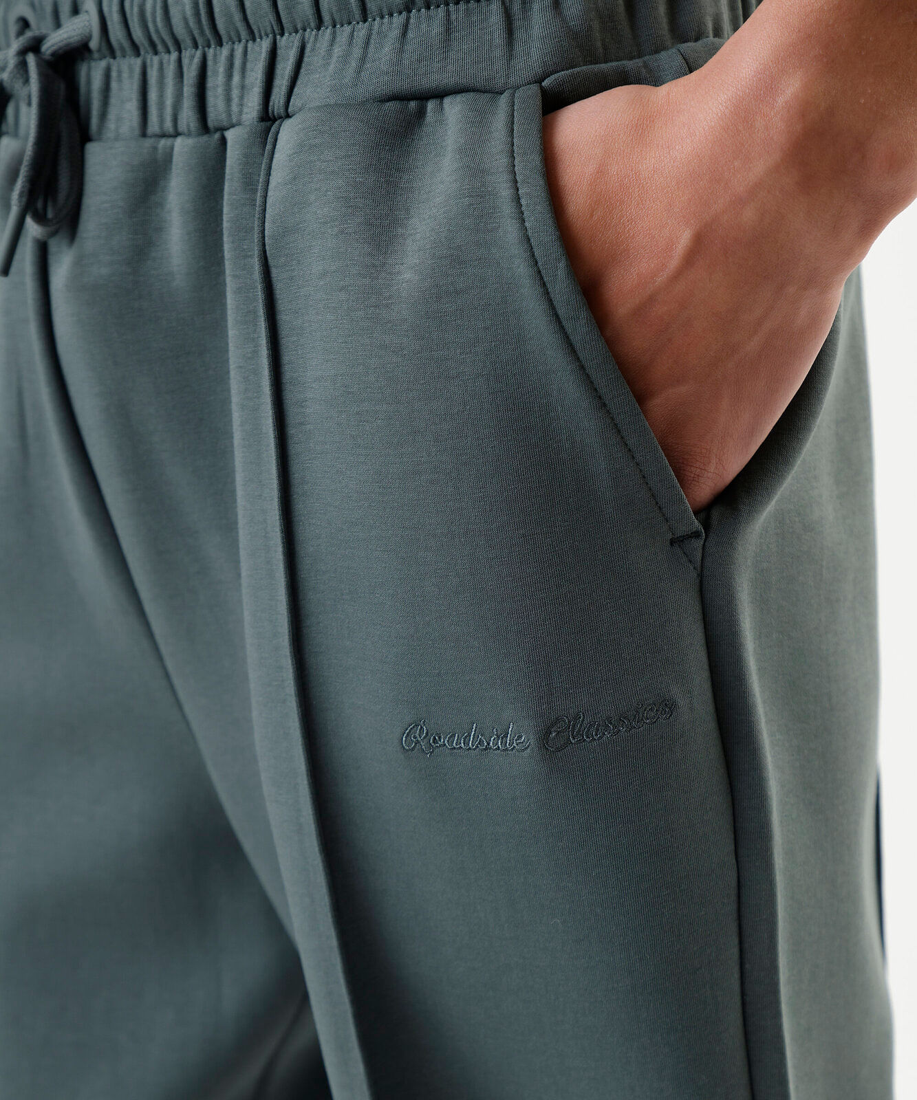 calça reta masculina com nervuras cós elástico verde
