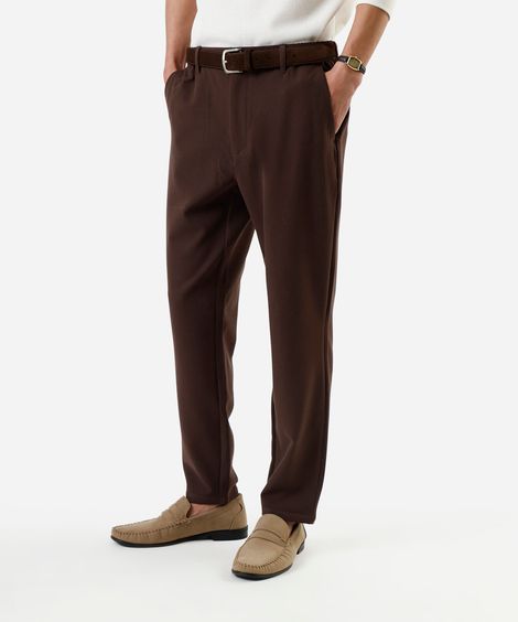 calça slim chino masculina cós elástico marrom