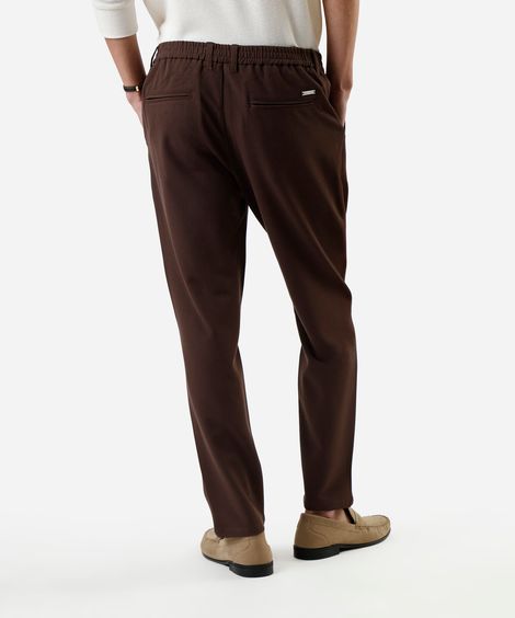 calça slim chino masculina cós elástico marrom