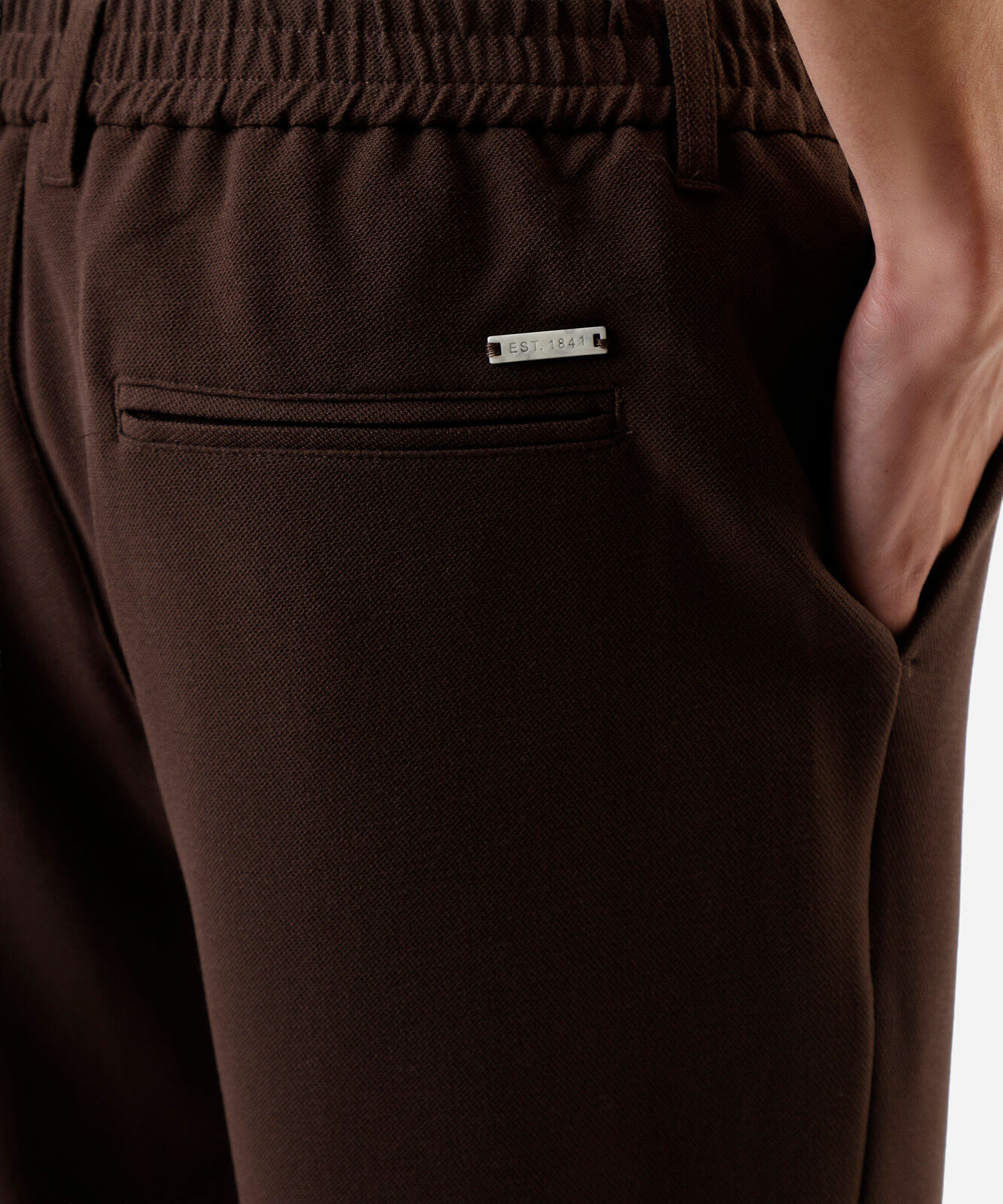 calça slim chino masculina cós elástico marrom