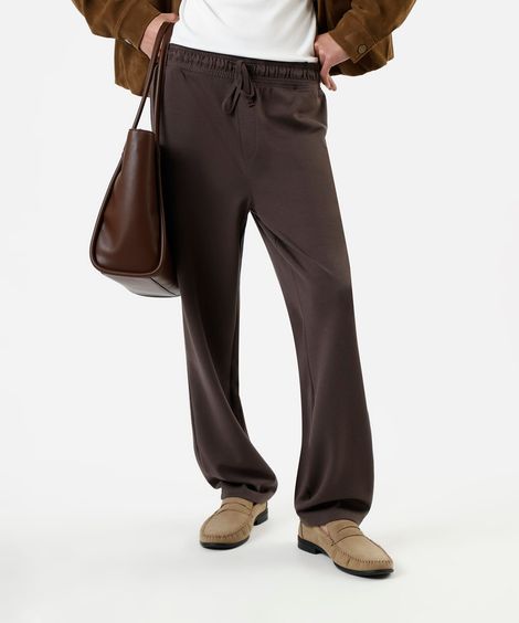 calça masculina de moletom cós elástico marrom