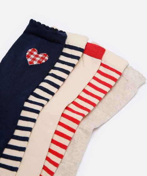 kit de 5 meias cano alto listradas colorido