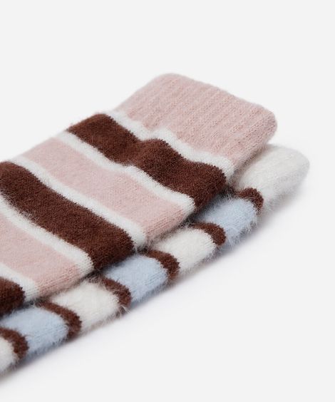 kit de 2 meias cano alto listradas texturizadas colorido