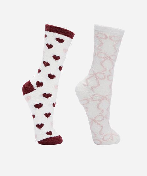 kit de 2 meias cano alto estampadas texturizadas colorido