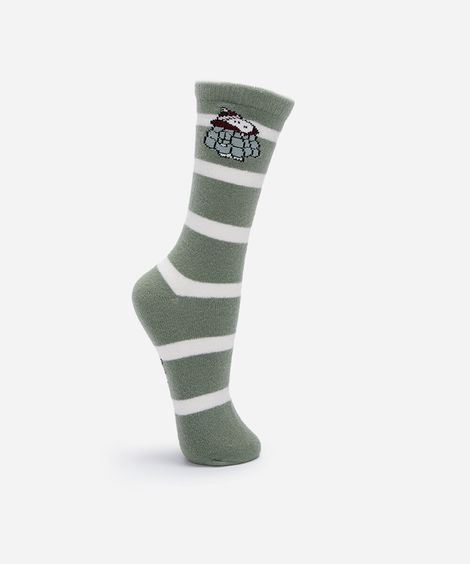 meia cano alto listrada snoopy verde