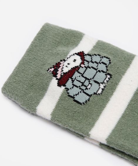 meia cano alto listrada snoopy verde