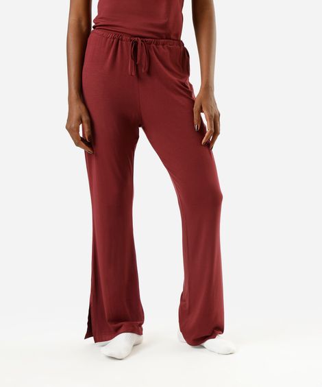 calça de pijama avulsa feminina em viscose vinho